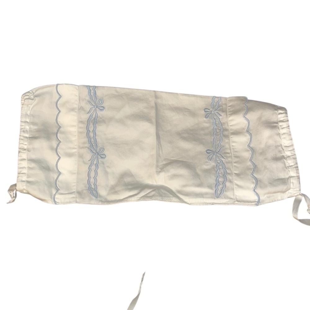 Schweitzer Linens powder blue white embroidered bow ties neck roll pillow cover